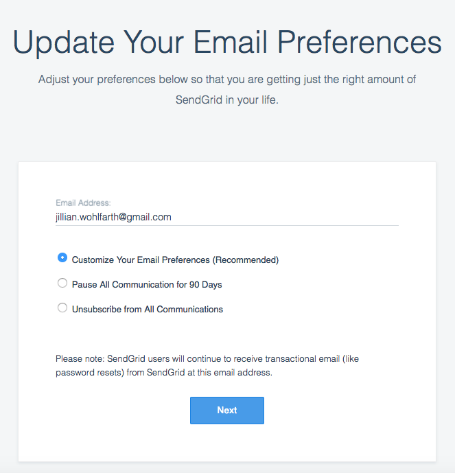 SendGrid preference center